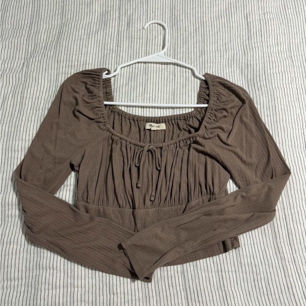 Rib Square Neck Long Sleeve Crop Top